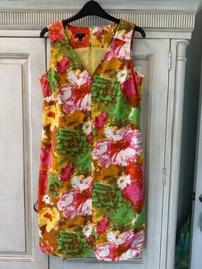 Talbots Colorful Floral Linen Blend Shell in Green, Pink & Yellow